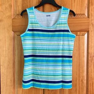 Women’s size medium Basic Editions striped blue and green versatile tank top